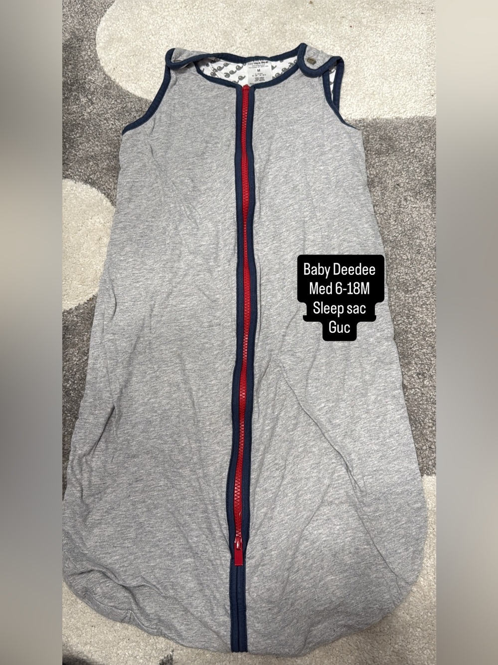 Baby Deedee Gray Sleeveless Sleep Sack with Navy Trim